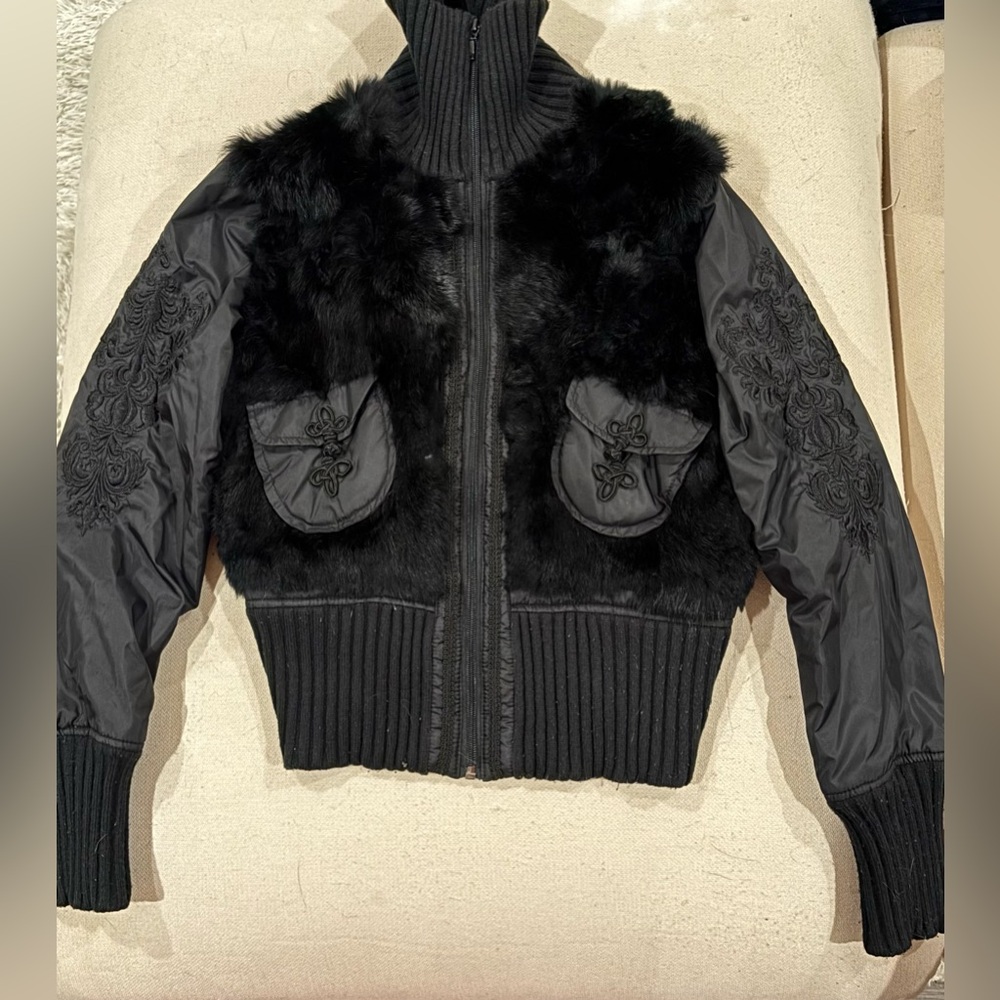 Wilson’s leather genuine fur embroidered bomber jacket